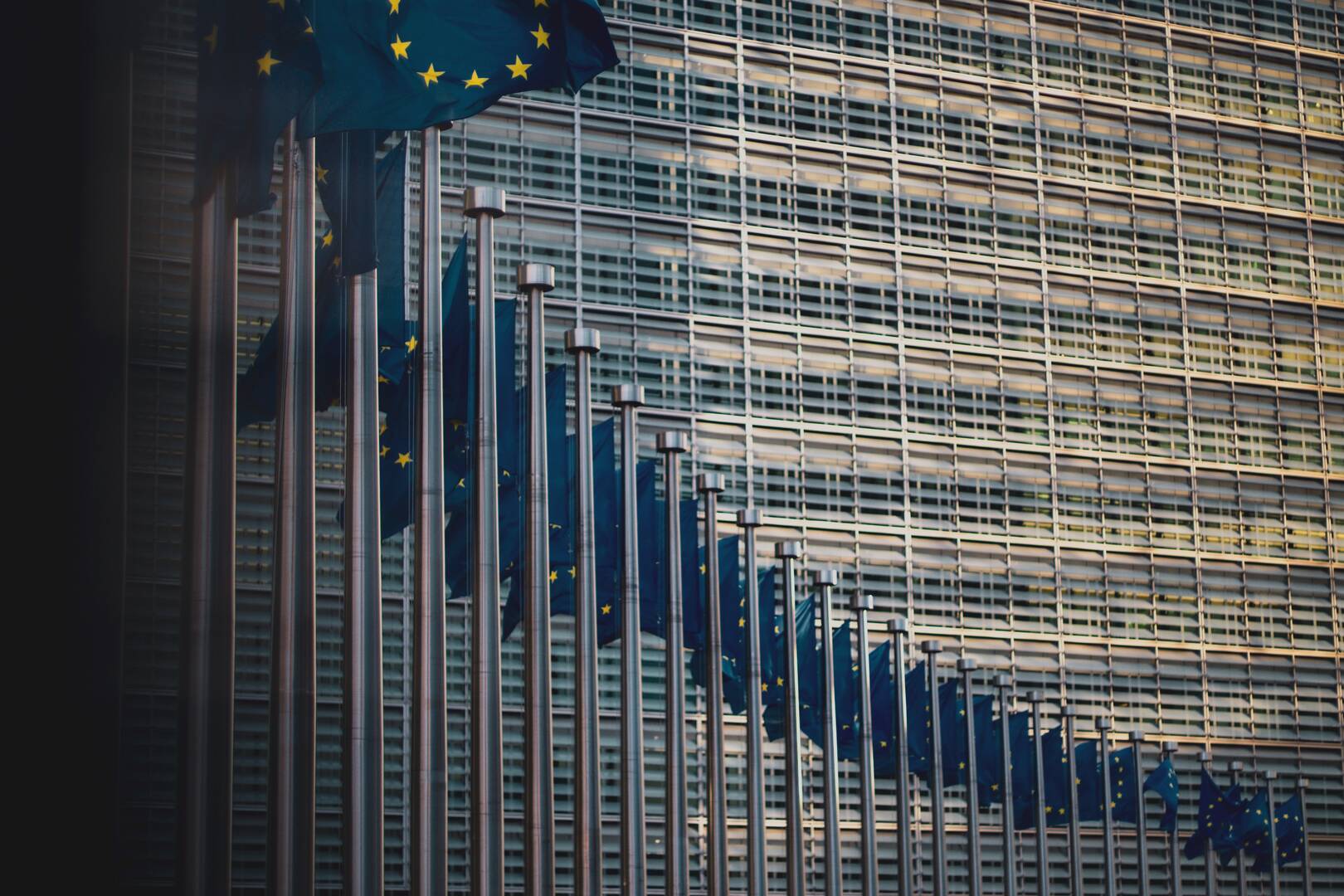 EU flags in front of the Berlaymont building.